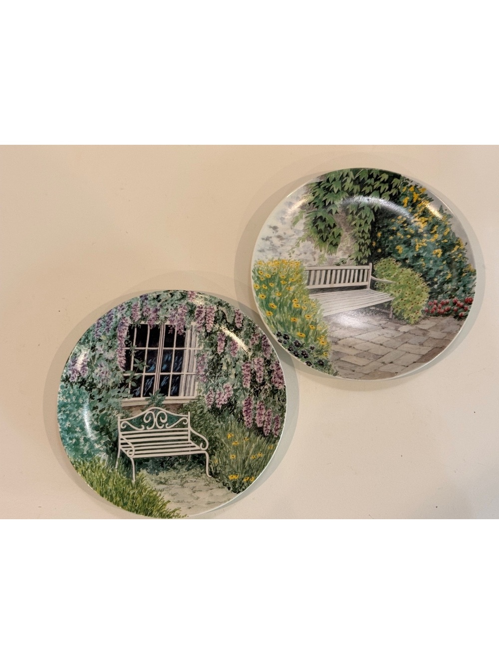 Set of 2 Vintage Formalities by Baum Brothers Garden Bench Collection Plates